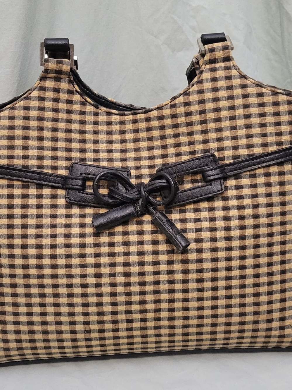 Women's Checkered Beige and Black Shoulder Bag